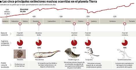 Cinco principales extinciones en la historia de la Tierra